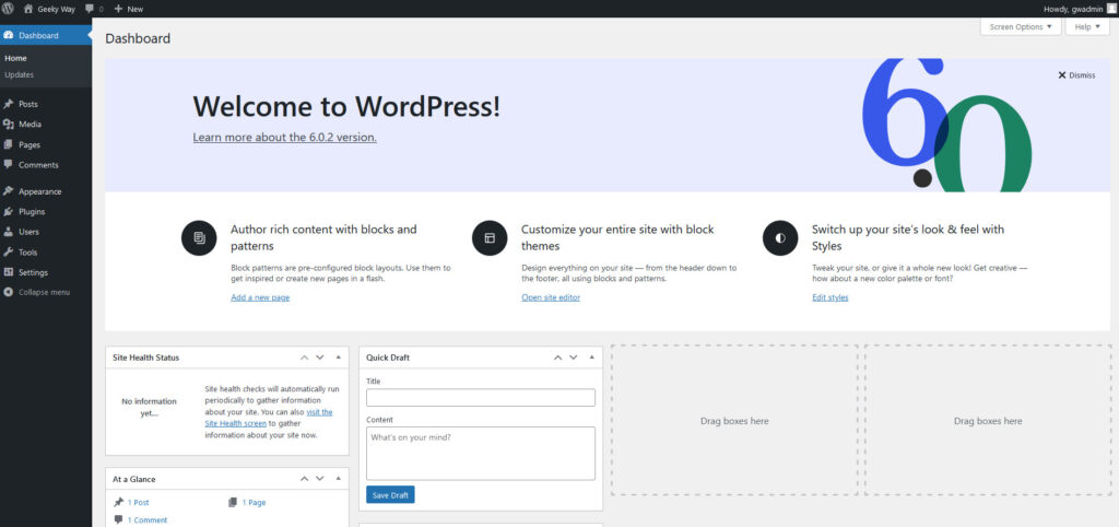 WordPress admin dashboard